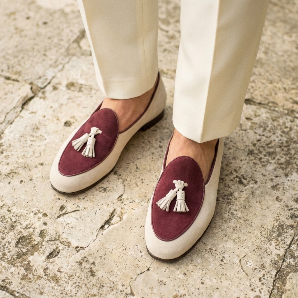 Slipper Belge - Daim Ivoire et Vin