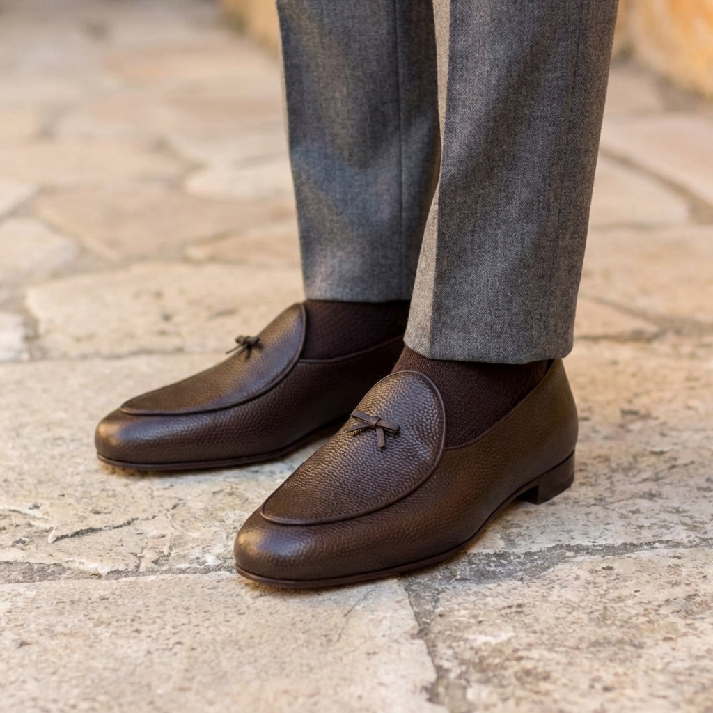 Mocassin - Plein Fleur Peint Marron Foncé