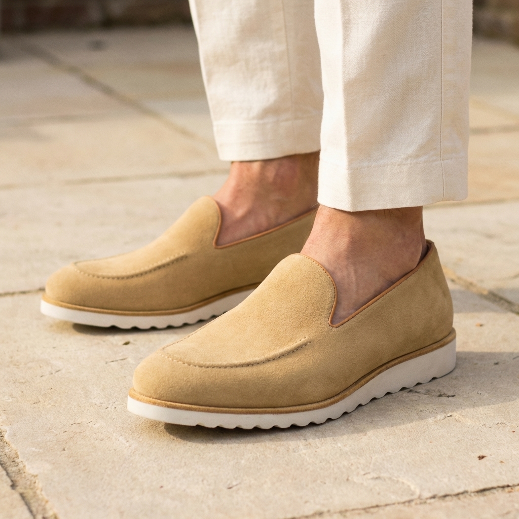 Mocassin - Daim Sable Semelle Blanche