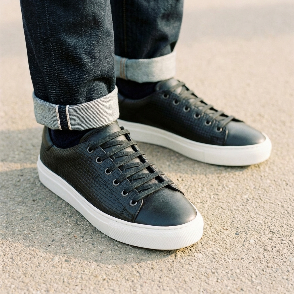 Sneaker - Cuir Texturé Noir